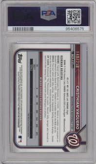 Cristhian Vaquero from the 2022 Bowman Chrome Mega Box set featuring a Purple Refractor parallel graded by PSA and given an overall grade of 9.