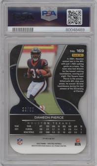 Dameon Pierce from the 2022 Panini Spectra set featuring a Die-Cut Neon Blue parallel graded by PSA and given an overall grade of 8.