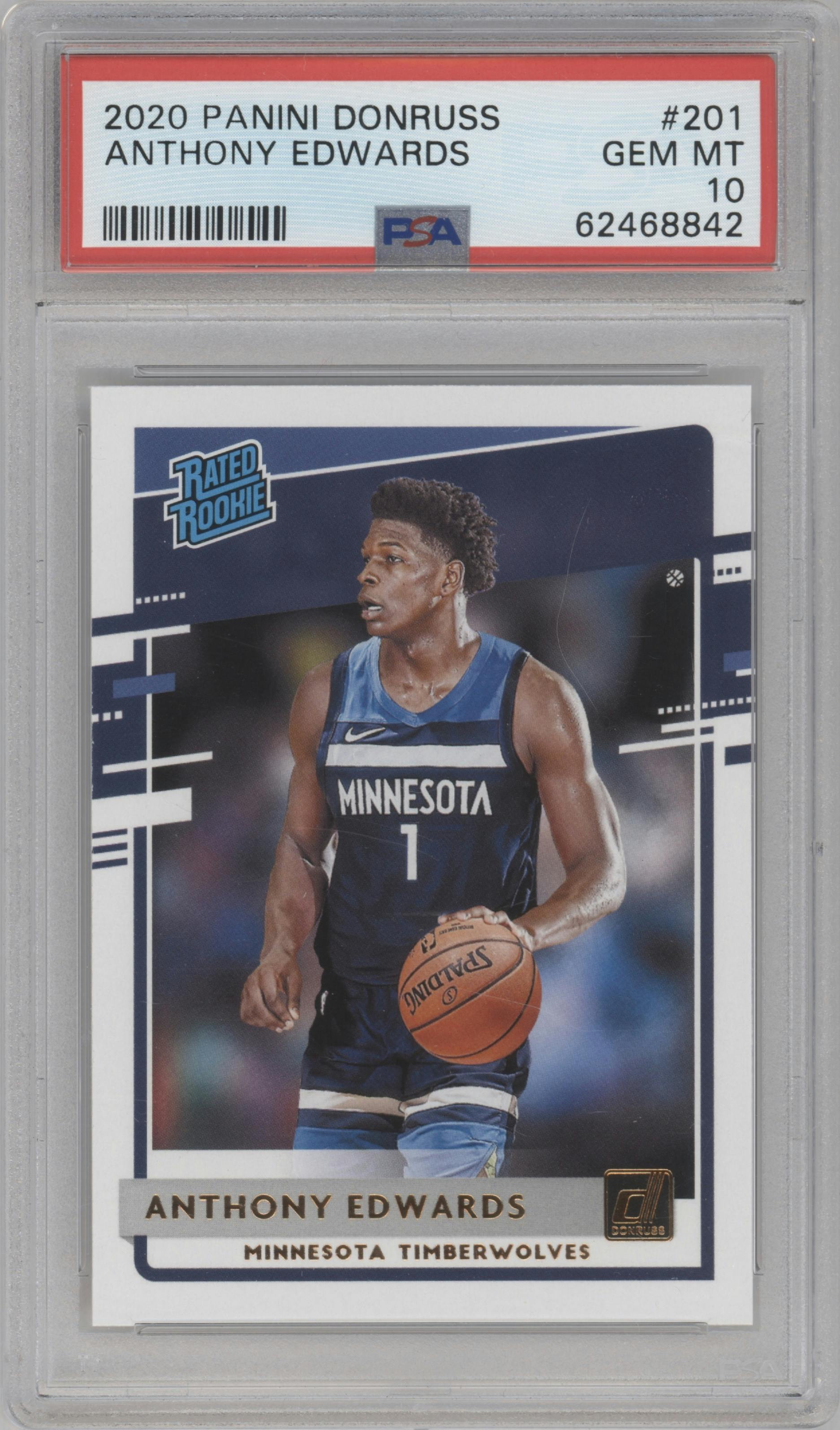 Anthony Edwards from the 2020-21 Panini Donruss set graded by PSA and given an overall grade of 10.