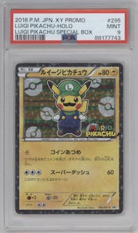 Luigi Pikachu from the 2016 Pokemon XY JPN set featuring a Luigi Pikachu Special Box parallel graded by PSA and given an overall grade of 9.