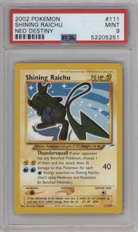 Shining Raichu from the 2002 Pokemon Neo Genesis set graded by PSA and given an overall grade of 9.