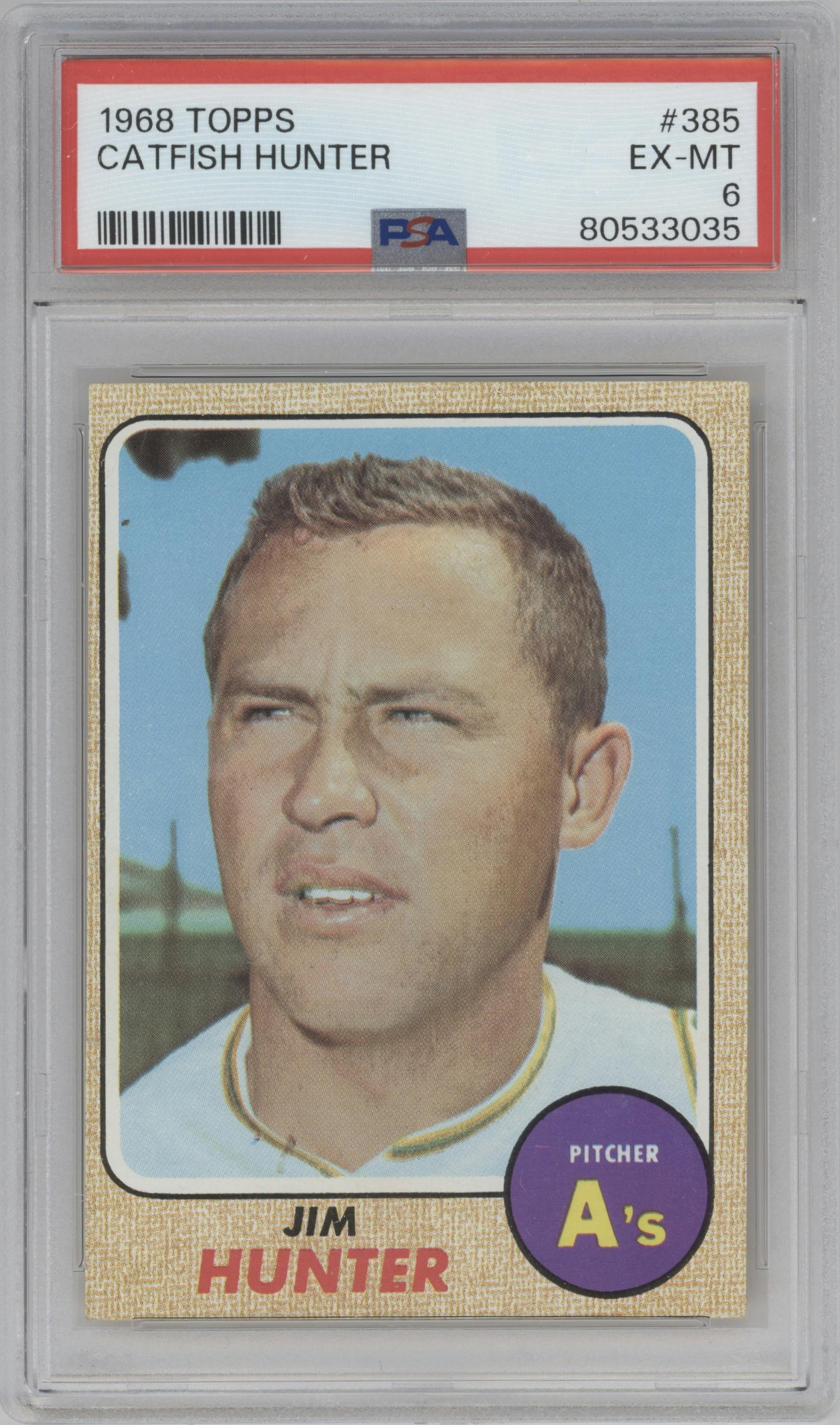 Jim Hunter from the 1968 Topps set graded by PSA and given an overall grade of 6.