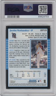 Justin Verlander  from the 2005 Bowman Draft Picks & Prospects set graded by PSA and given an overall grade of 8.