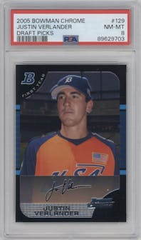Justin Verlander  from the 2005 Bowman Draft Picks & Prospects set graded by PSA and given an overall grade of 8.