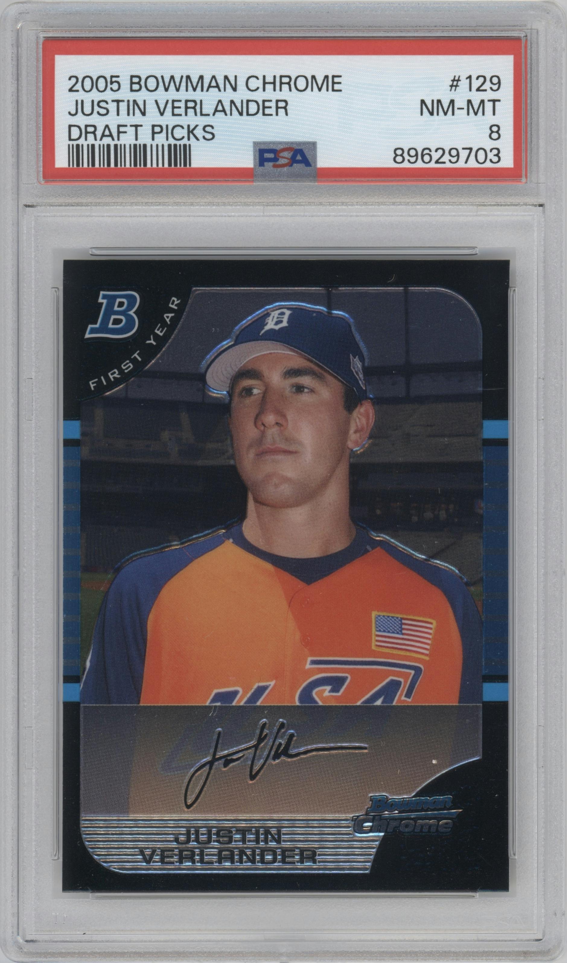 Justin Verlander  from the 2005 Bowman Draft Picks & Prospects set graded by PSA and given an overall grade of 8.