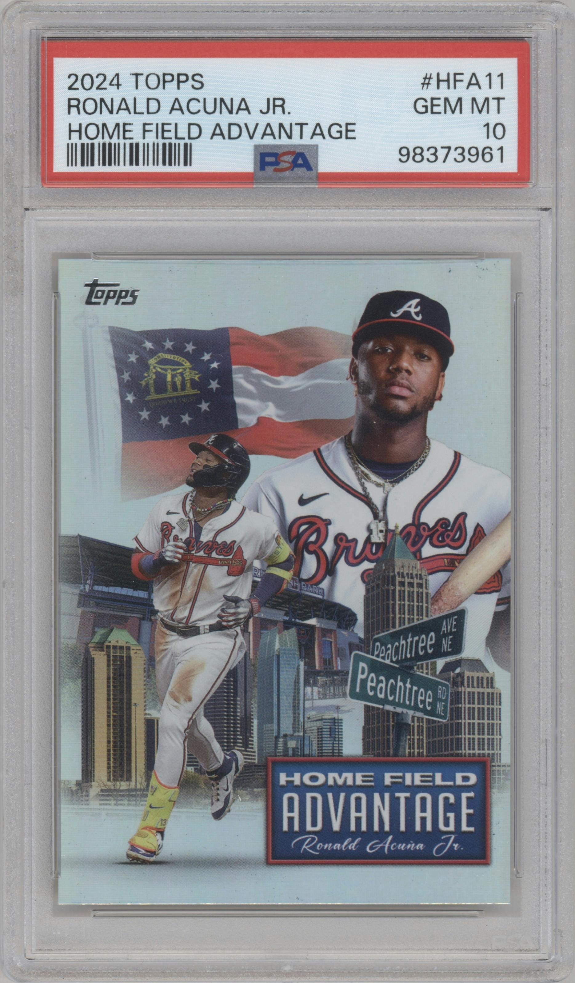 Ronald Acuna Jr. from the 2024 Topps  set graded by PSA and given an overall grade of 10.