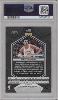 Victor Wembanyama from the 2023-24 Panini Mosaic set featuring a Glitter parallel graded by PSA and given an overall grade of 10.