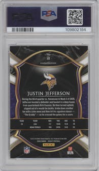 Justin Jefferson from the 2020 Panini Select set graded by PSA and given an overall grade of 10.