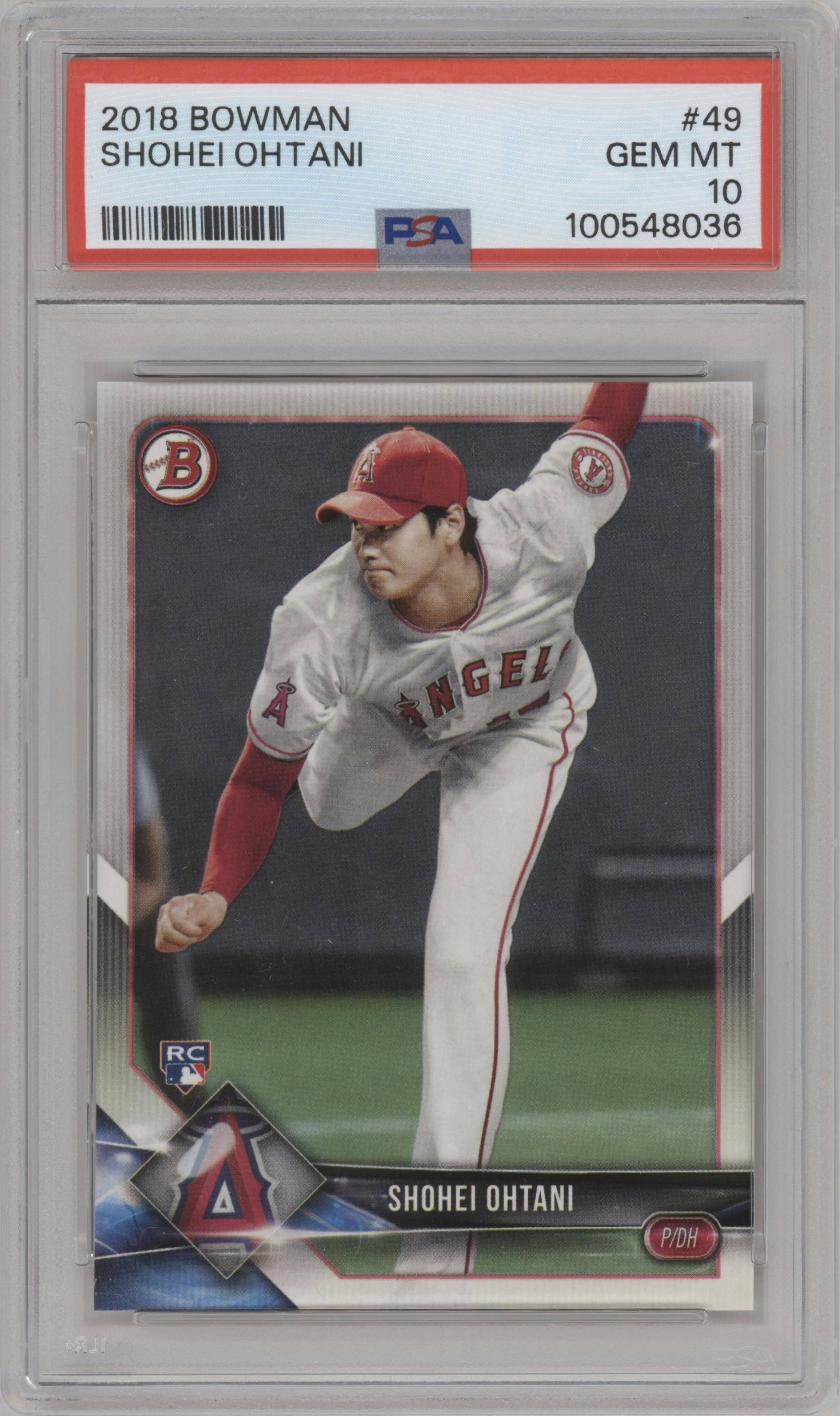 Shohei Ohtani from the 2018 Bowman set graded by PSA and given an overall grade of 10.