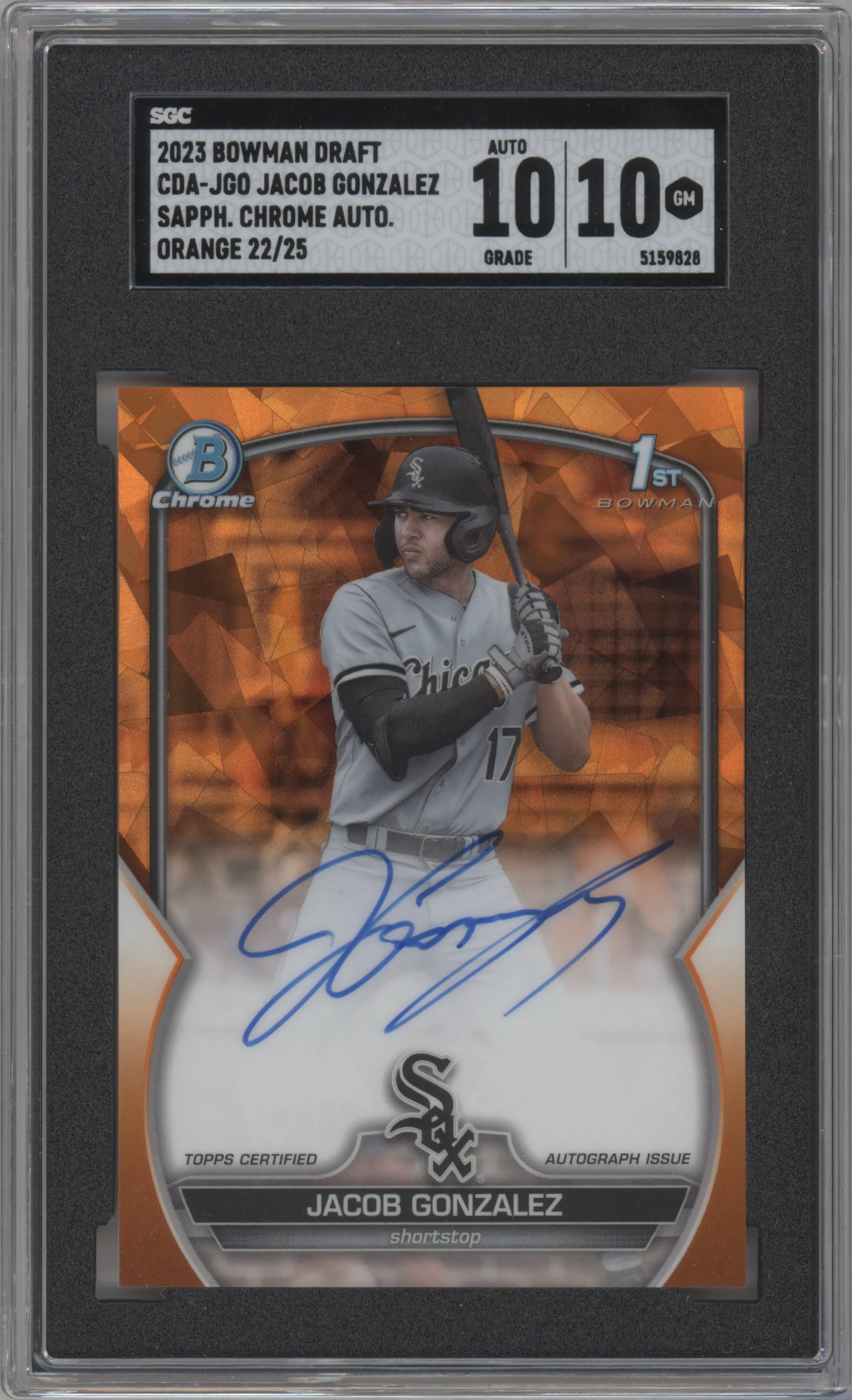2023 Bowman Draft Sapphire Chr.Pros.Auto Jacob Gonzalez Orange Refractor #CDA-JGO SGC 10
