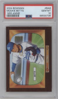 Mookie Betts from the 2024 Bowman set graded by PSA and given an overall grade of 10.