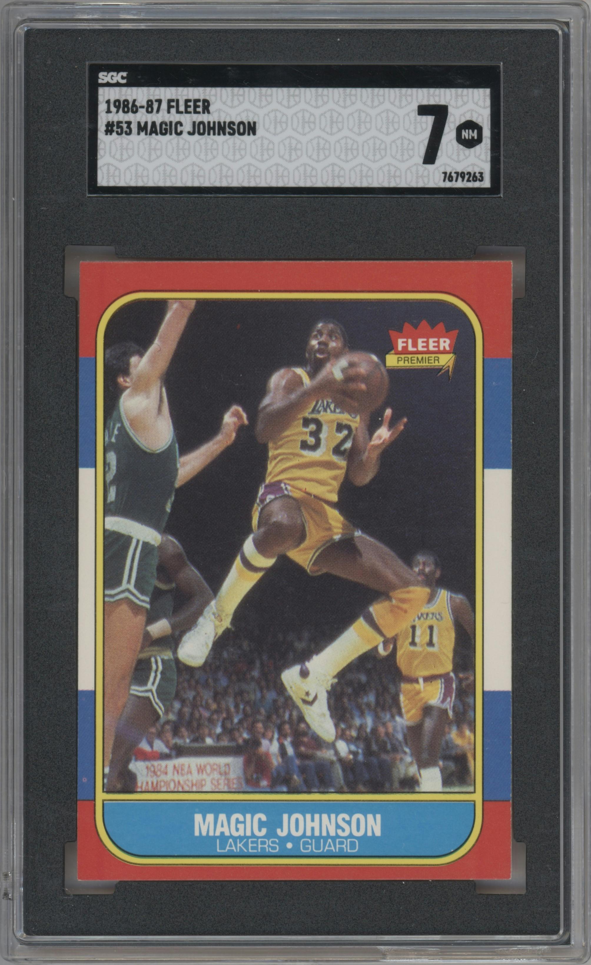 Magic Johnson from the 1986-87 Fleer set graded by SGC and given an overall grade of 7.