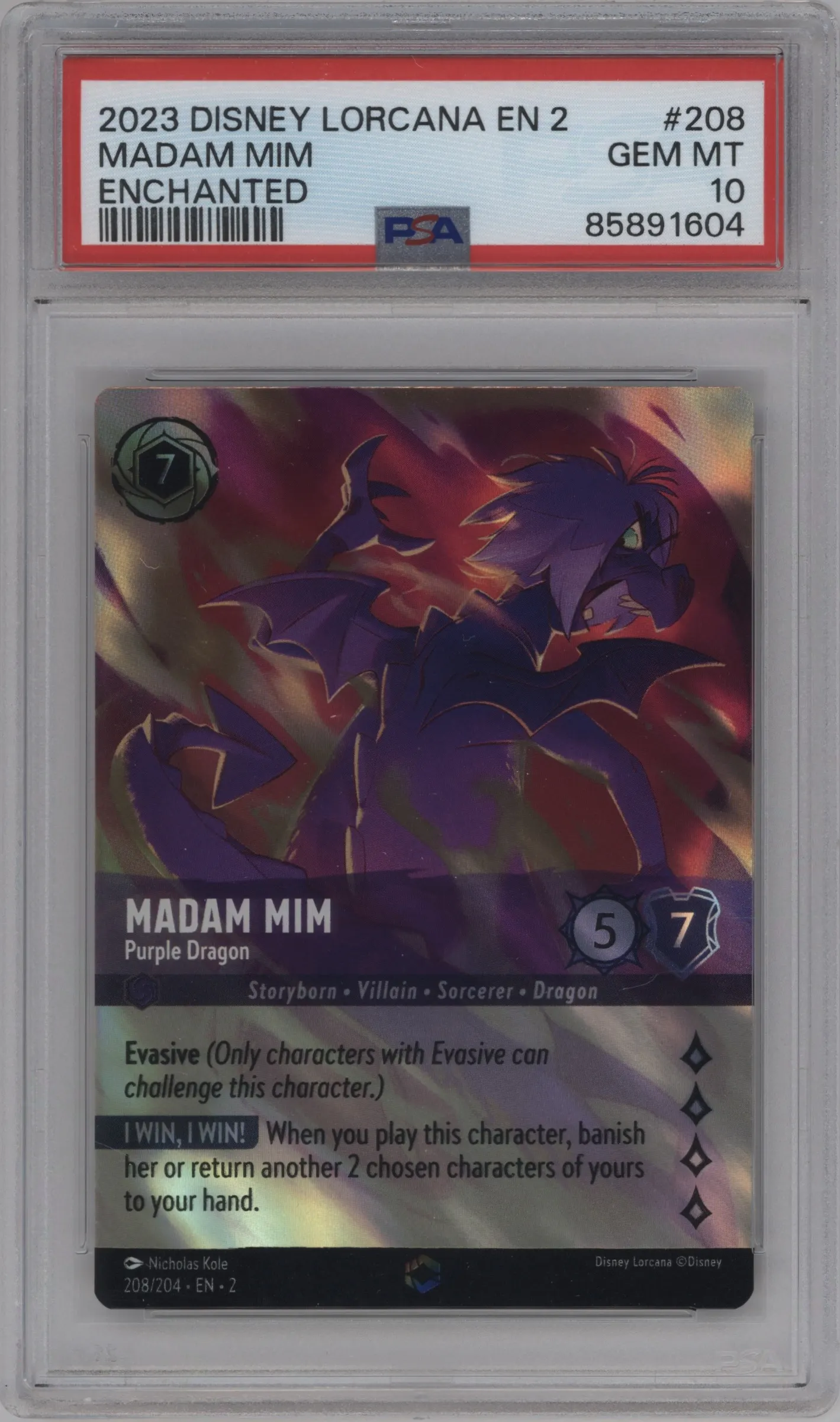 2023 Disney Lorcana Rise of the Floodborn Madam Mim Enchanted #208 PSA 10