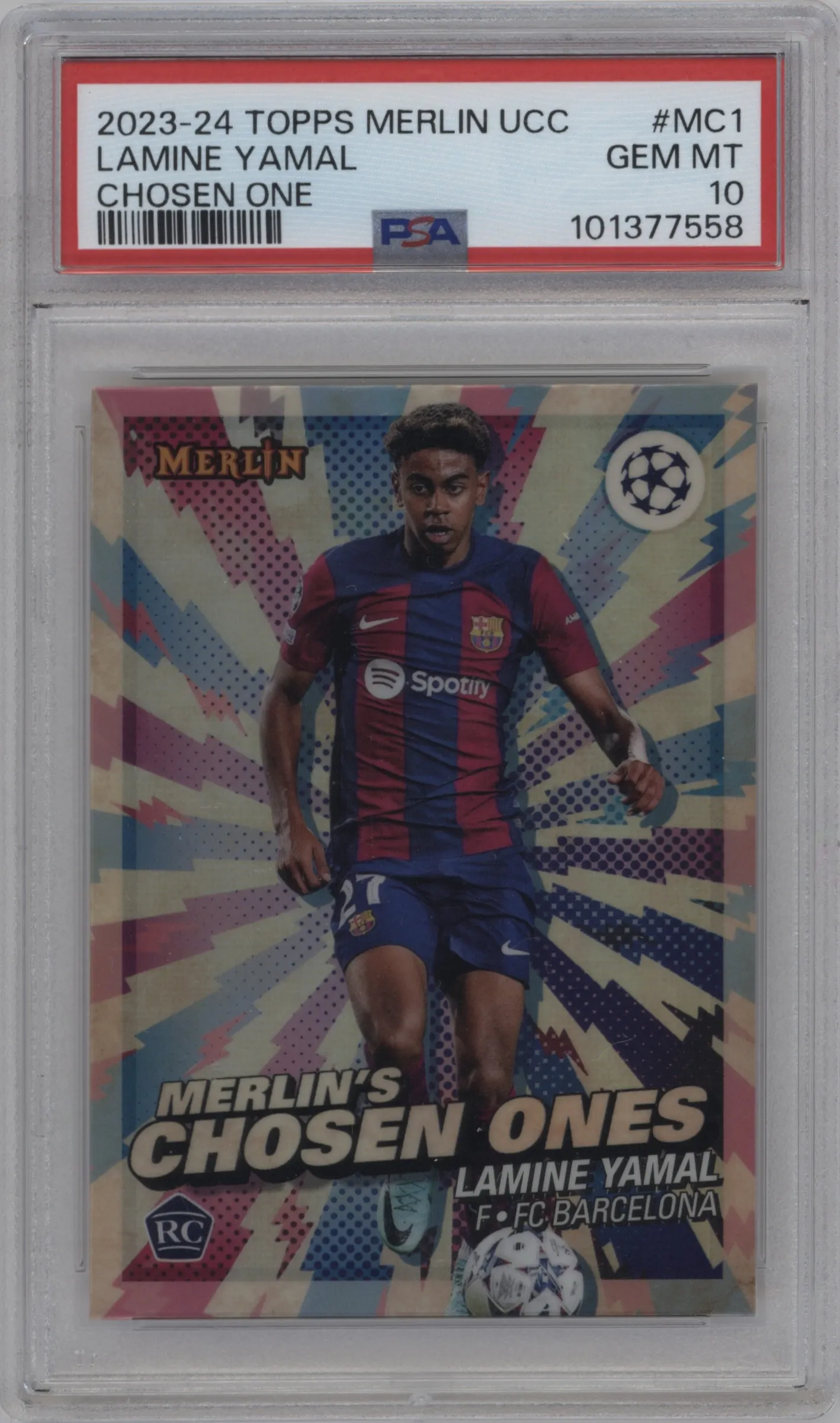 2023 Topps Merlin UEFA Club Competitions Merlin's Chosen Ones Lamine Yamal PSA 10