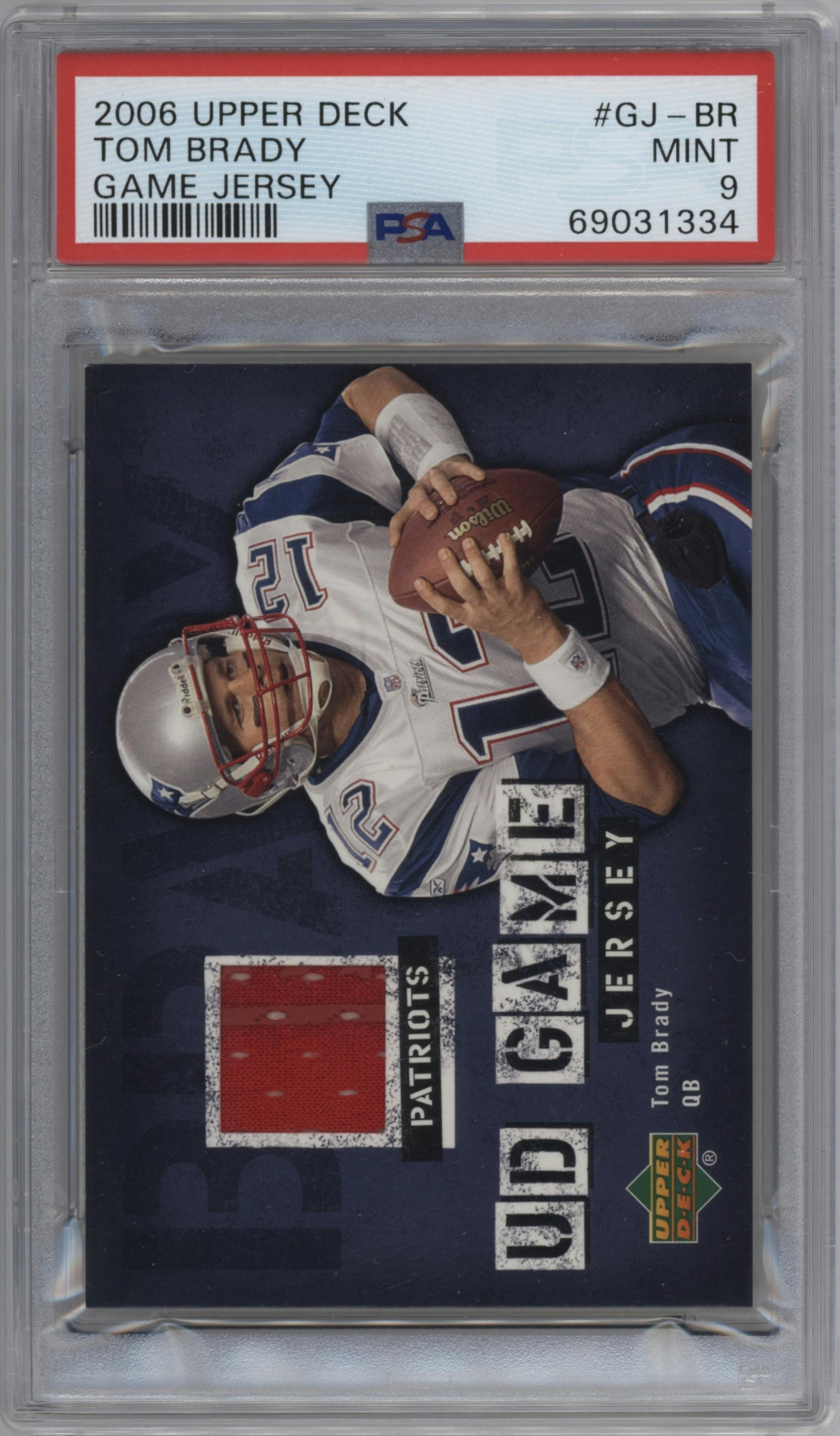 Tom Brady from the 2006 Upper Deck set graded by PSA and given an overall grade of 9.
