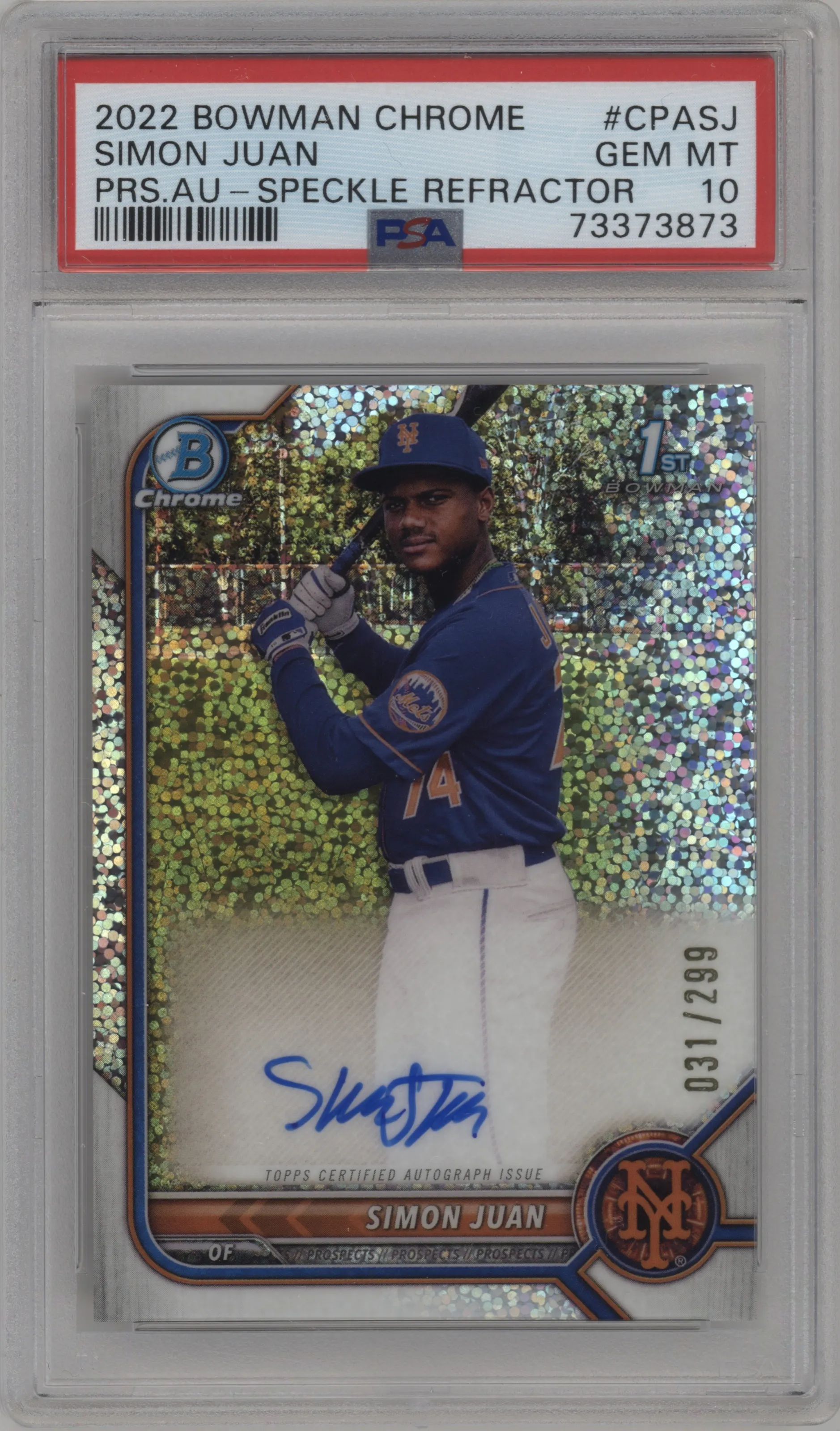 2022 Bowman Chrome Pros.Auto Simon Juan Speckle Refractor PSA 10