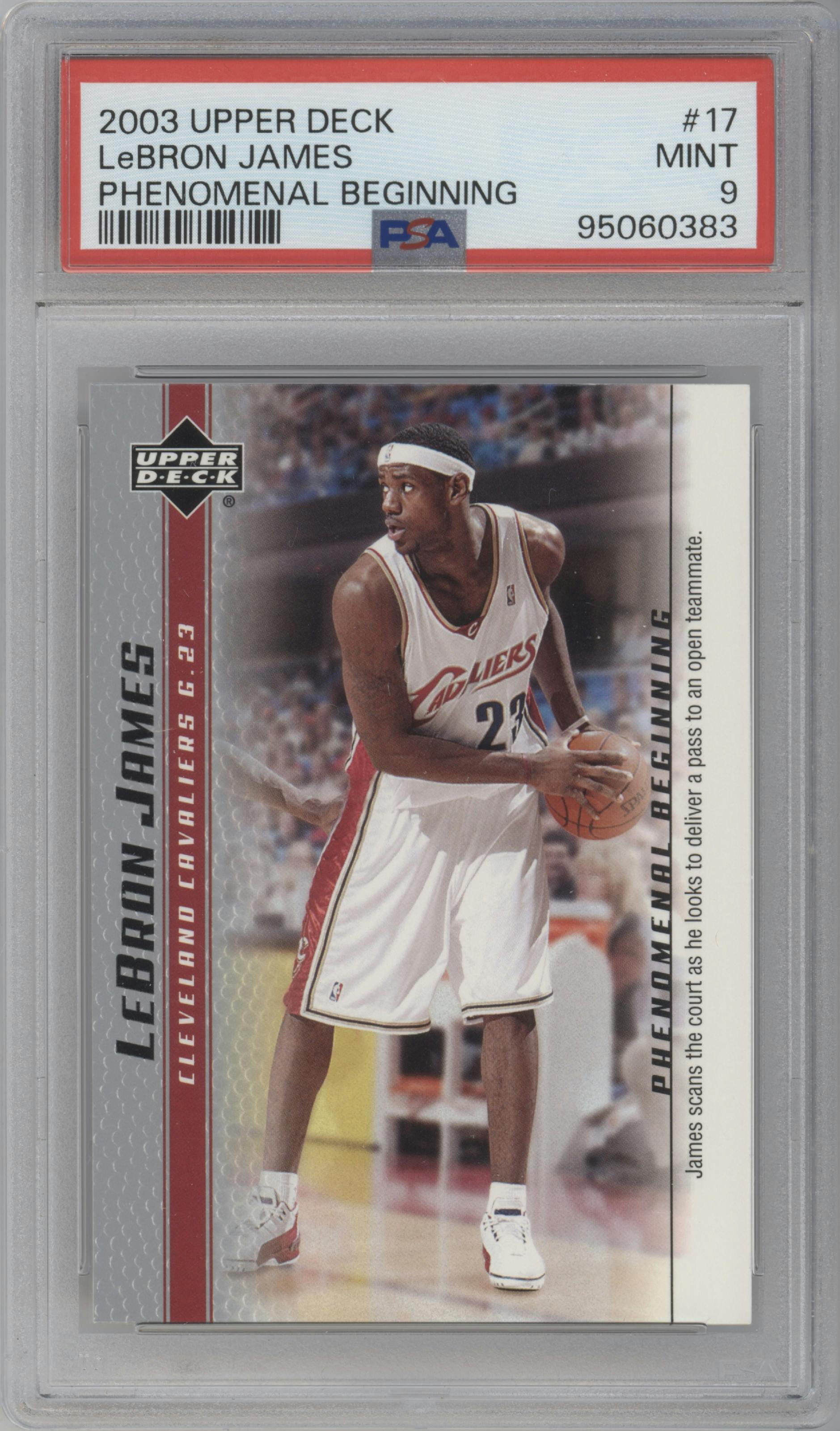 LeBron James from the 2003-04 Upper Deck LeBron James Phenomenal Beginning set graded by PSA and given an overall grade of 9.