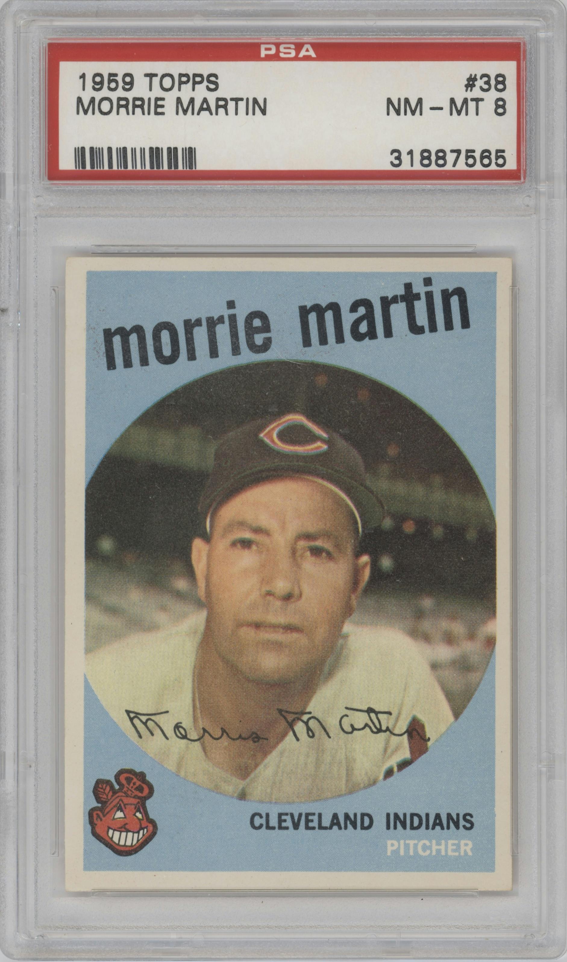 Morrie Martin from the 1959 Topps set graded by PSA and given an overall grade of 8.