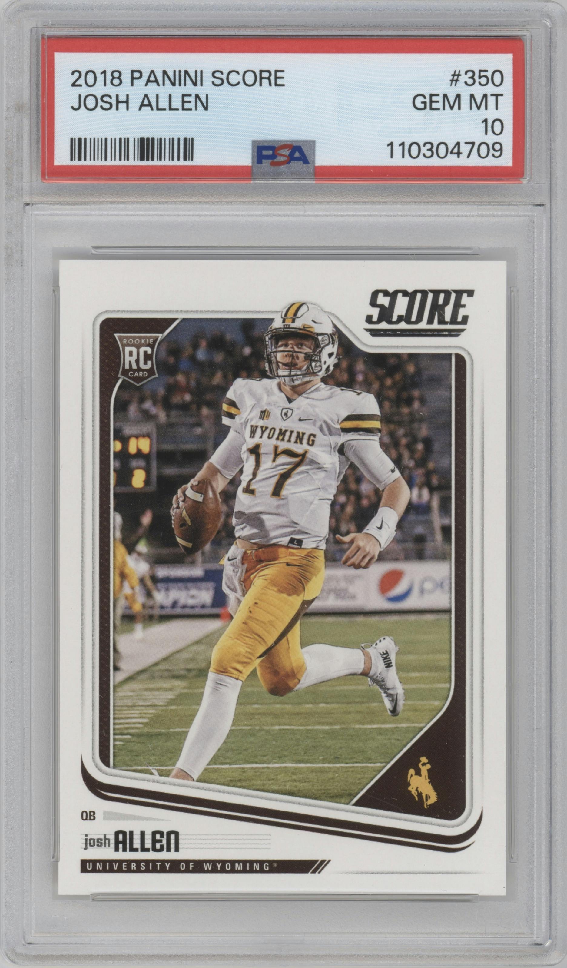 Josh Allen from the 2018 Panini Score set graded by PSA and given an overall grade of 10.