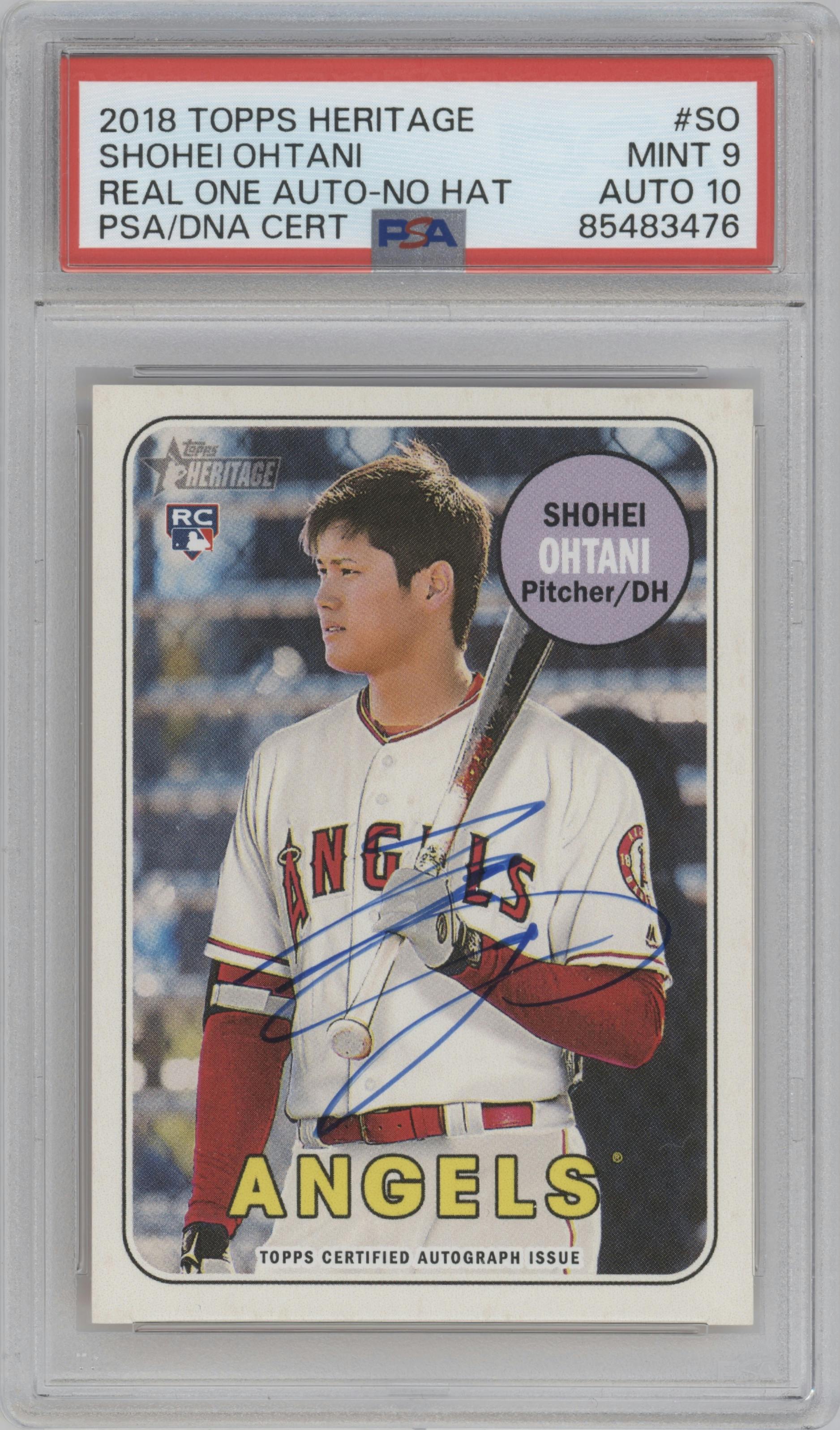 Shohei Ohtani from the 2018 Topps Heritage High Number set graded by PSA and given an overall grade of 9.
