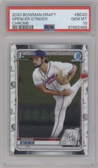 Spencer Strider from the 2020 Bowman Draft set graded by PSA and given an overall grade of 10.
