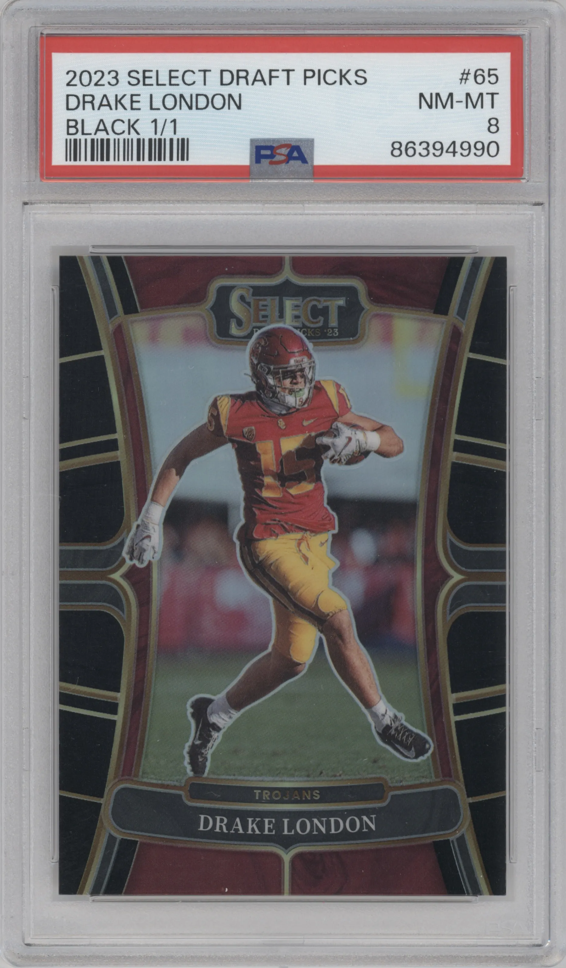 2023 Panini Select Draft Picks Drake London Black Prizm #65 PSA 8