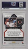 Justin Fields from the 2021 Panini Prizm set featuring a Green Scope parallel graded by PSA and given an overall grade of 9.