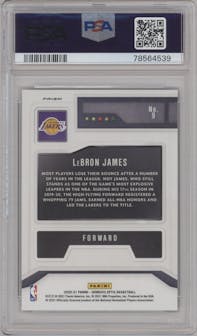 LeBron James from the 2020-21 Panini Donruss Optic set featuring a Holo parallel graded by PSA and given an overall grade of 9.
