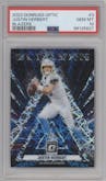 Justin Herbert from the 2023 Donruss Optic set graded by PSA and given an overall grade of 10.