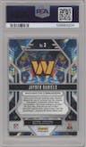 Jayden Daniels from the 2024 Panini Prizm set featuring a Green Prizm parallel graded by PSA and given an overall grade of 10.