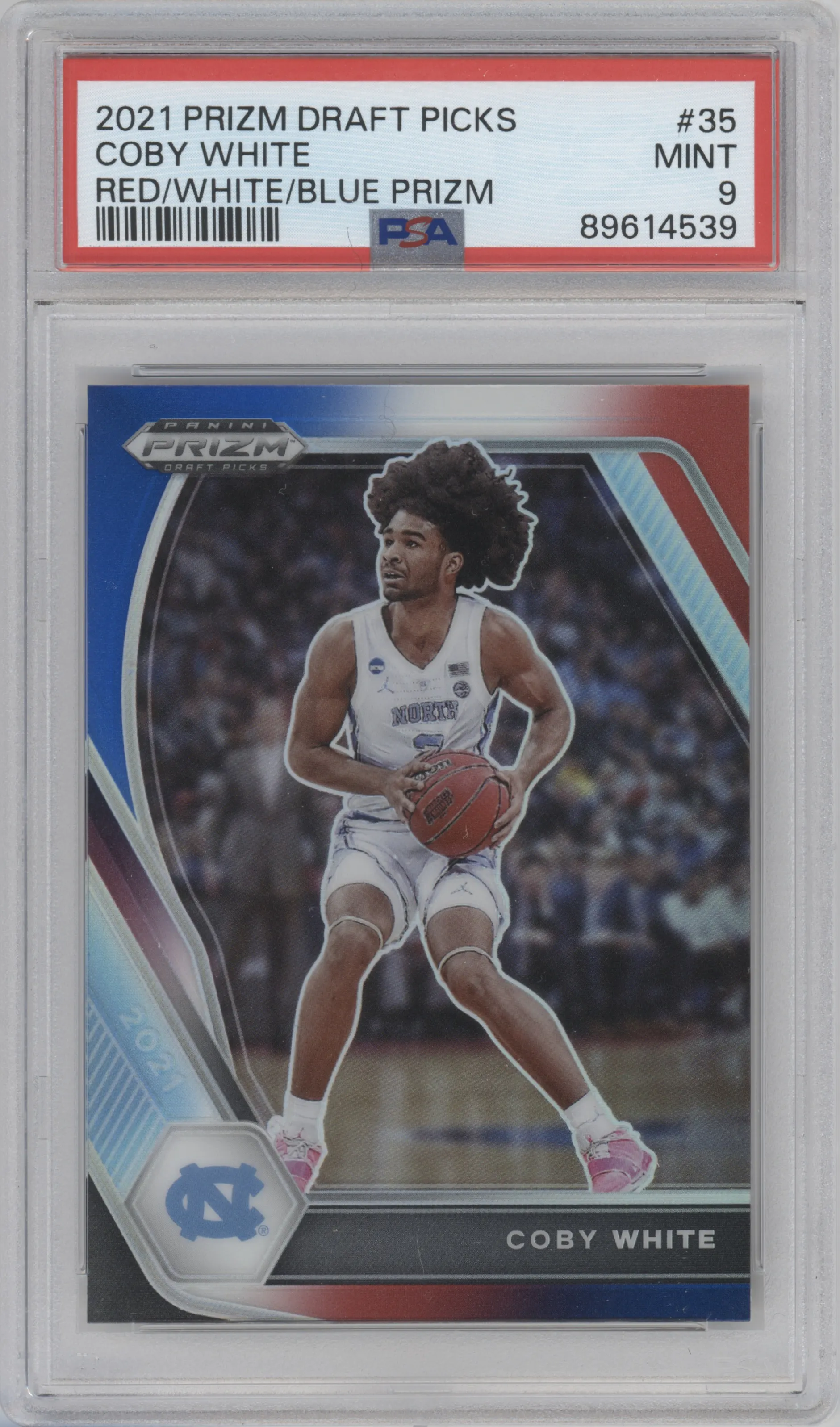 2021 Panini Prizm Draft Picks Coby White Red/White/Blue Prizm PSA 9