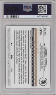 Jackson Merrill from the 2024 Topps Chrome Update set featuring a X-Fractor parallel graded by PSA and given an overall grade of 10.