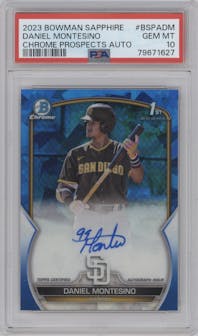 Daniel Montesino from the 2023 Bowman Sapphire Edition set graded by PSA and given an overall grade of 10.