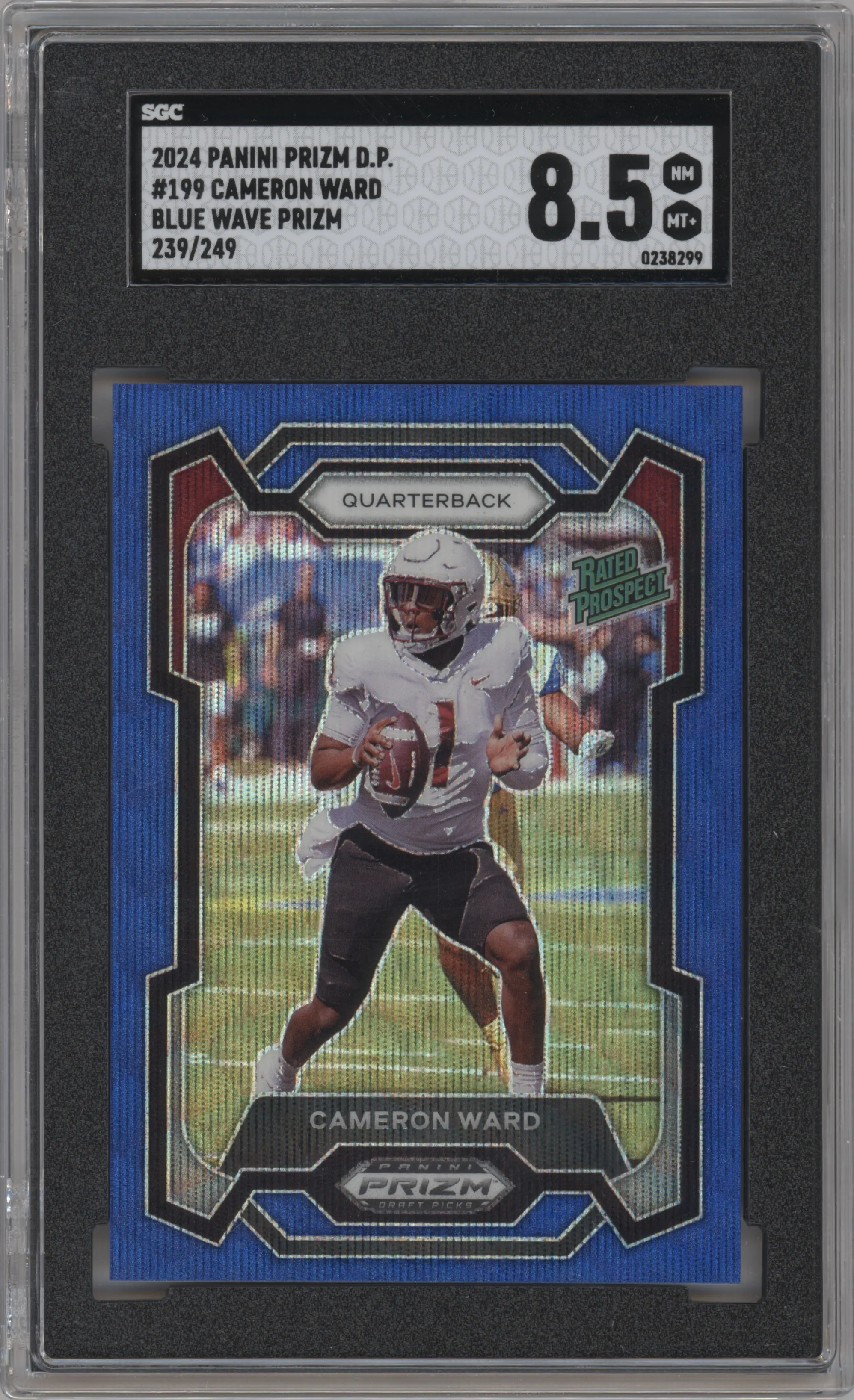 2024 Panini Prizm Draft Picks Cameron Ward Blue Wave #199 SGC 8.5