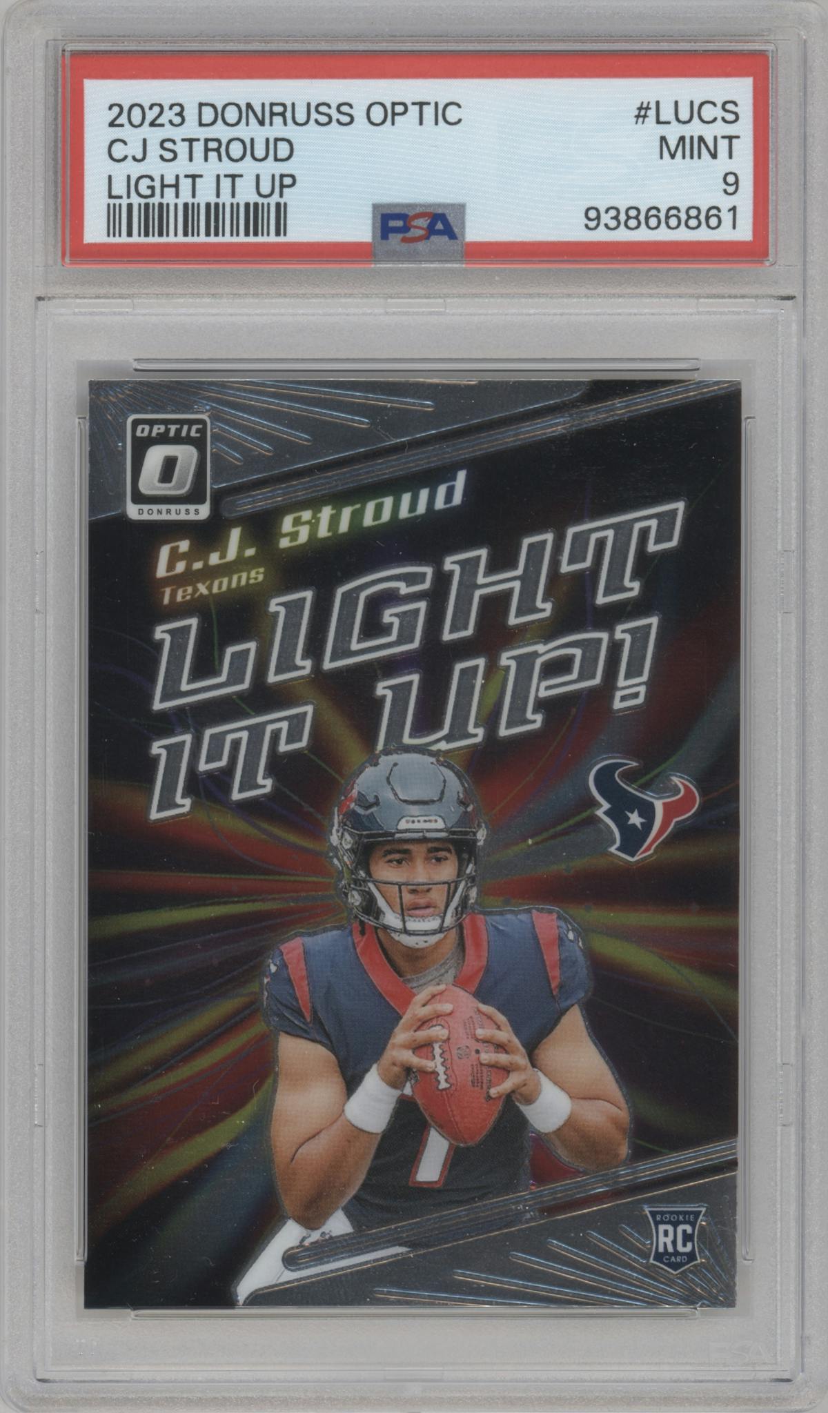 C.J. Stroud from the 2023 Donruss Optic set graded by PSA and given an overall grade of 9.