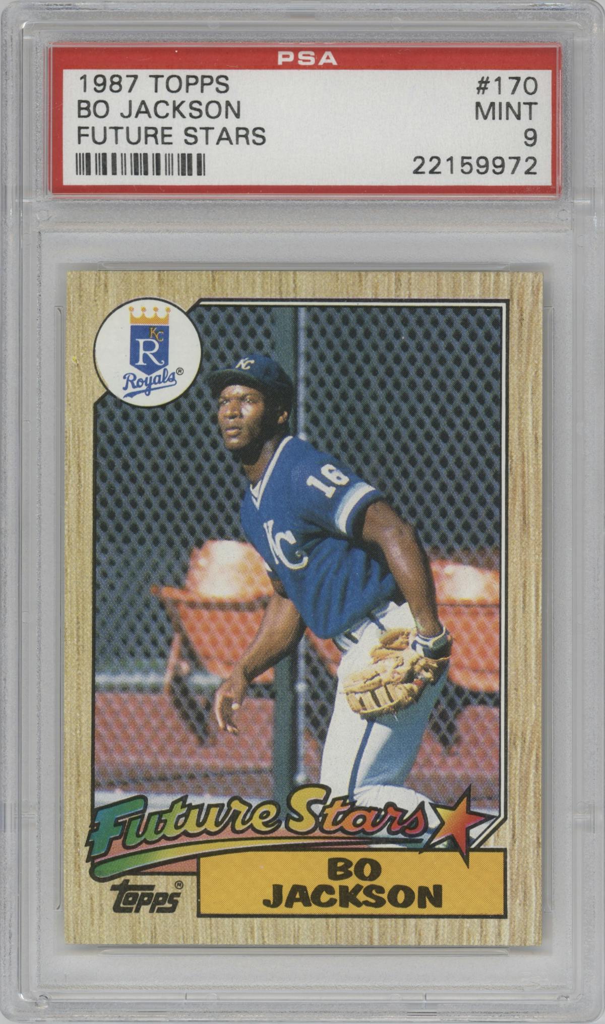 Bo Jackson from the 1987 Topps set graded by PSA and given an overall grade of 9.