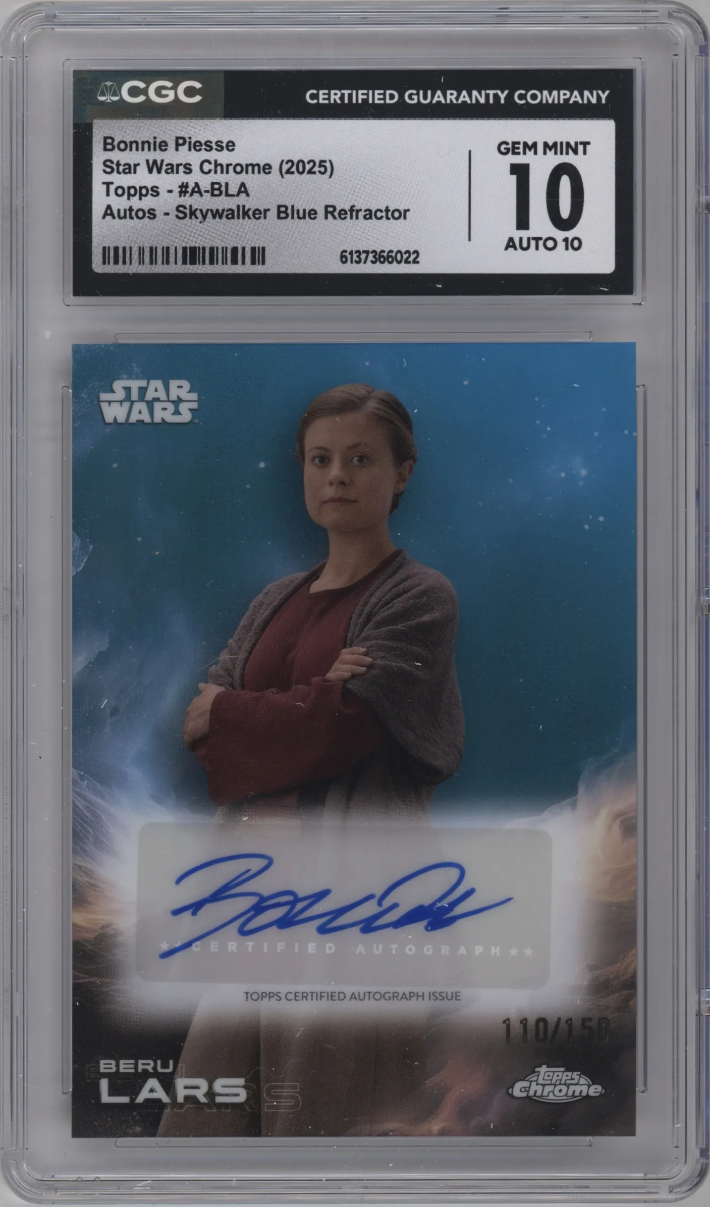 2025 Topps Chrome Star Wars Auto Bonnie Piesse Skywalker Blue #A-BLA CGC 10