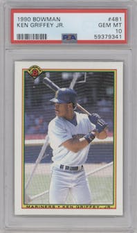 Ken Griffey Jr. from the 1990 Bowman set graded by PSA and given an overall grade of 10.