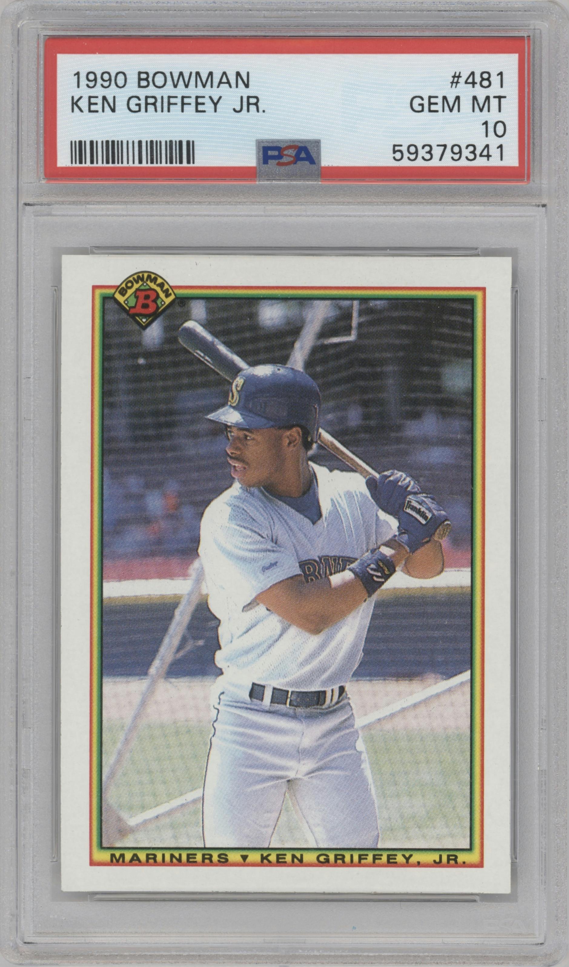 Ken Griffey Jr. from the 1990 Bowman set graded by PSA and given an overall grade of 10.