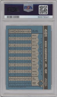 Ken Griffey Jr. from the 1990 Bowman set graded by PSA and given an overall grade of 10.