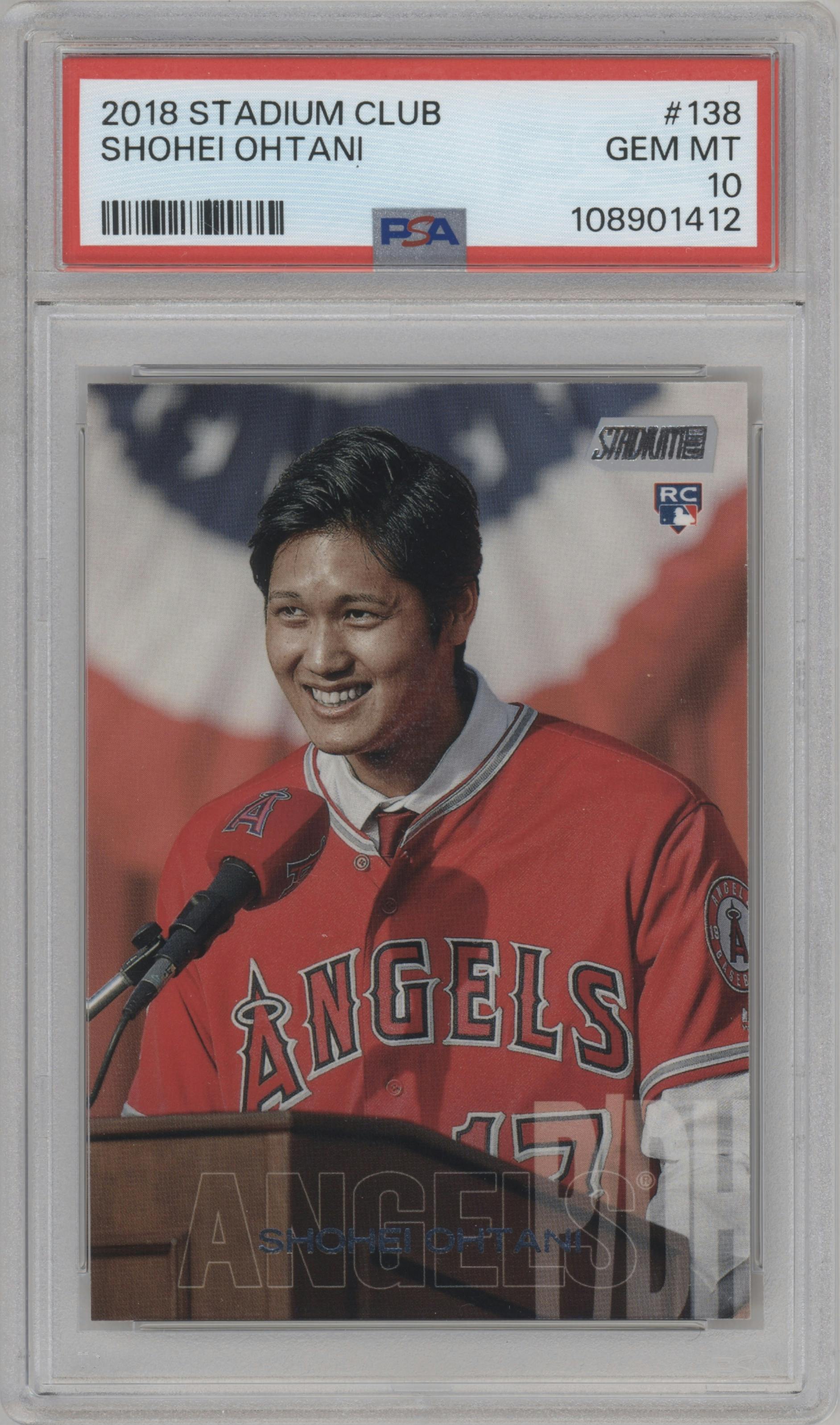 Shohei Ohtani from the 2018 Topps Stadium Club set graded by PSA and given an overall grade of 10.