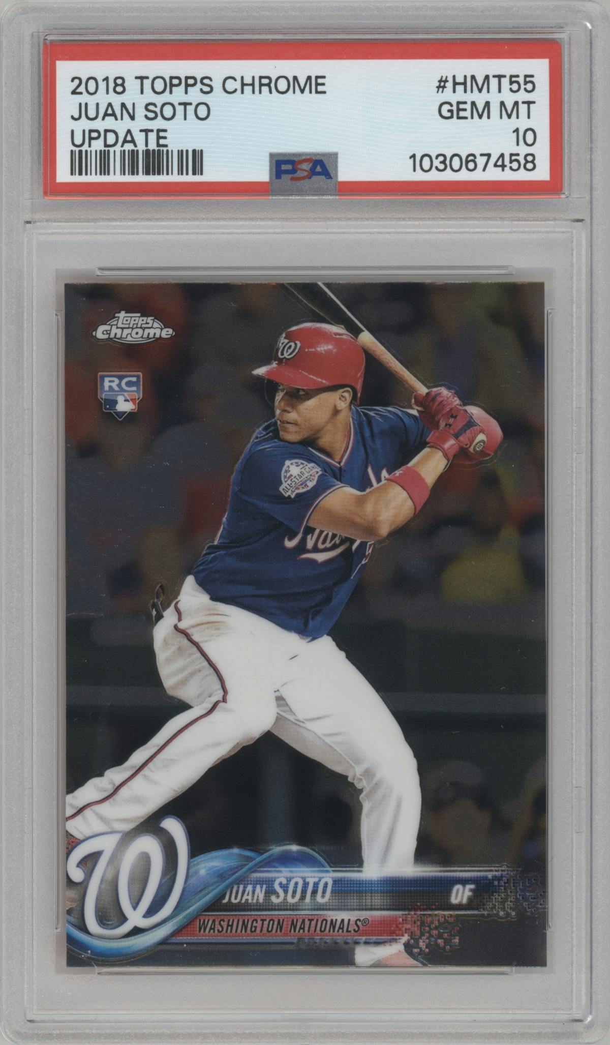 Juan Soto from the 2018 Topps Chrome Update  set graded by PSA and given an overall grade of 10.