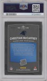 Christian McCaffrey from the 2017 Panini Donruss Optic set featuring a Lime parallel graded by PSA and given an overall grade of 10.