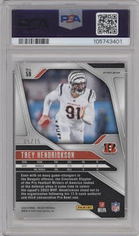 Trey Hendrickson from the 2024 Panini Prizm set featuring a Choice Cherry Blossom Prizm parallel graded by PSA and given an overall grade of 9.