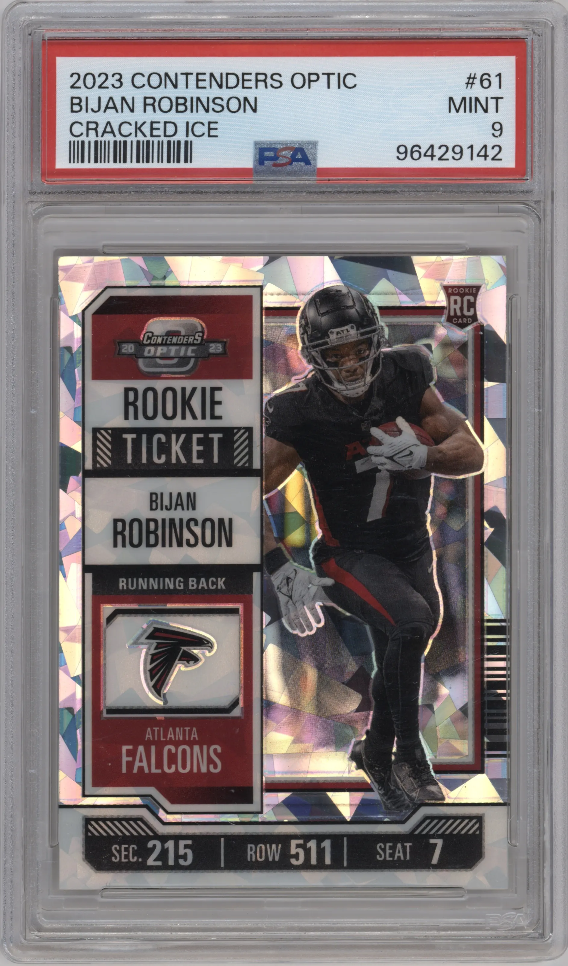 2023 Panini Contenders Optic Rke.Tkt. Bijan Robinson Cracked Ice #61 PSA 9