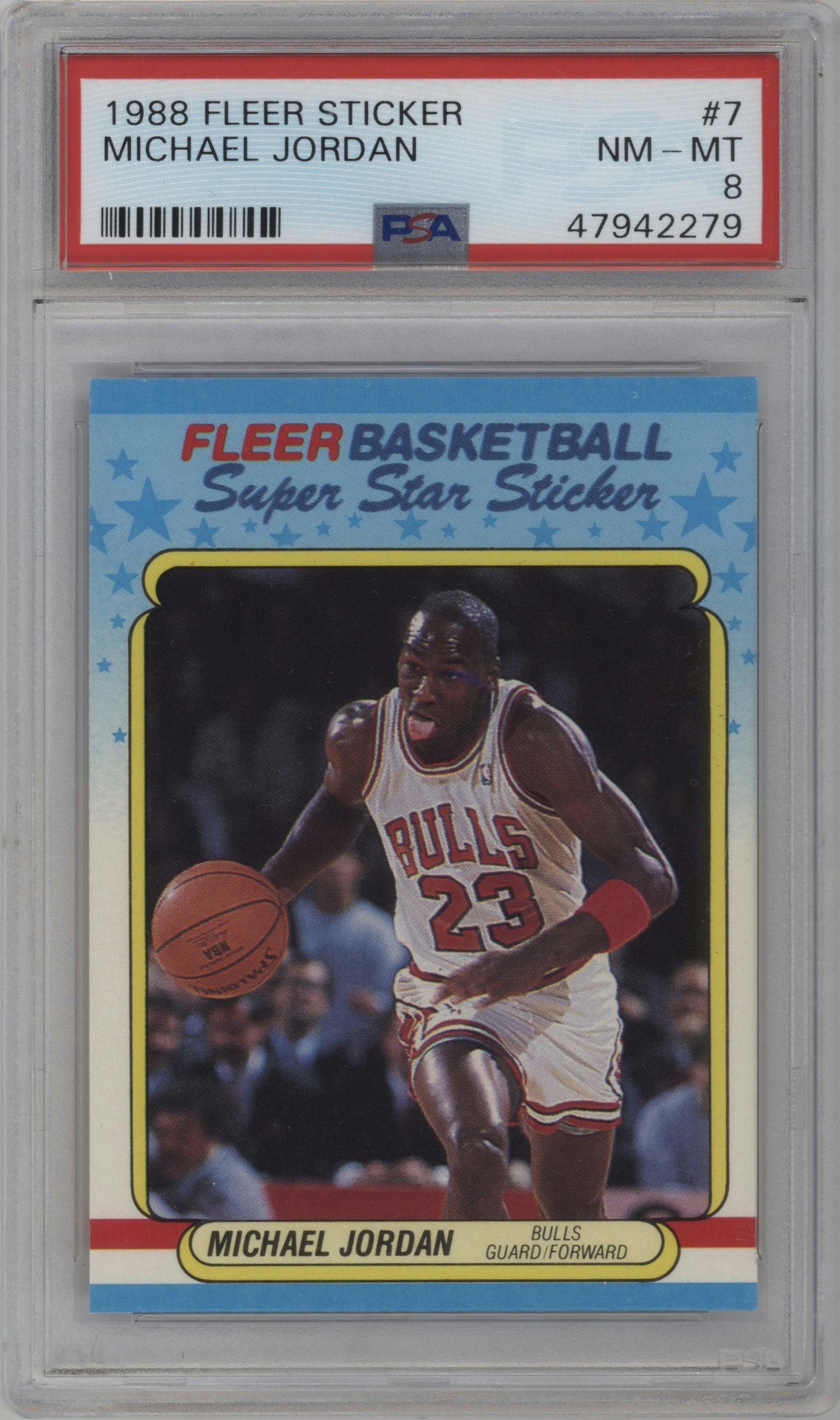 Michael Jordan from the 1988-89 Fleer set graded by PSA and given an overall grade of 8.