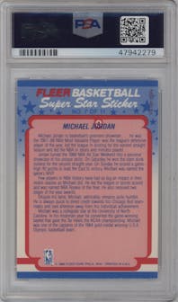 Michael Jordan from the 1988-89 Fleer set graded by PSA and given an overall grade of 8.