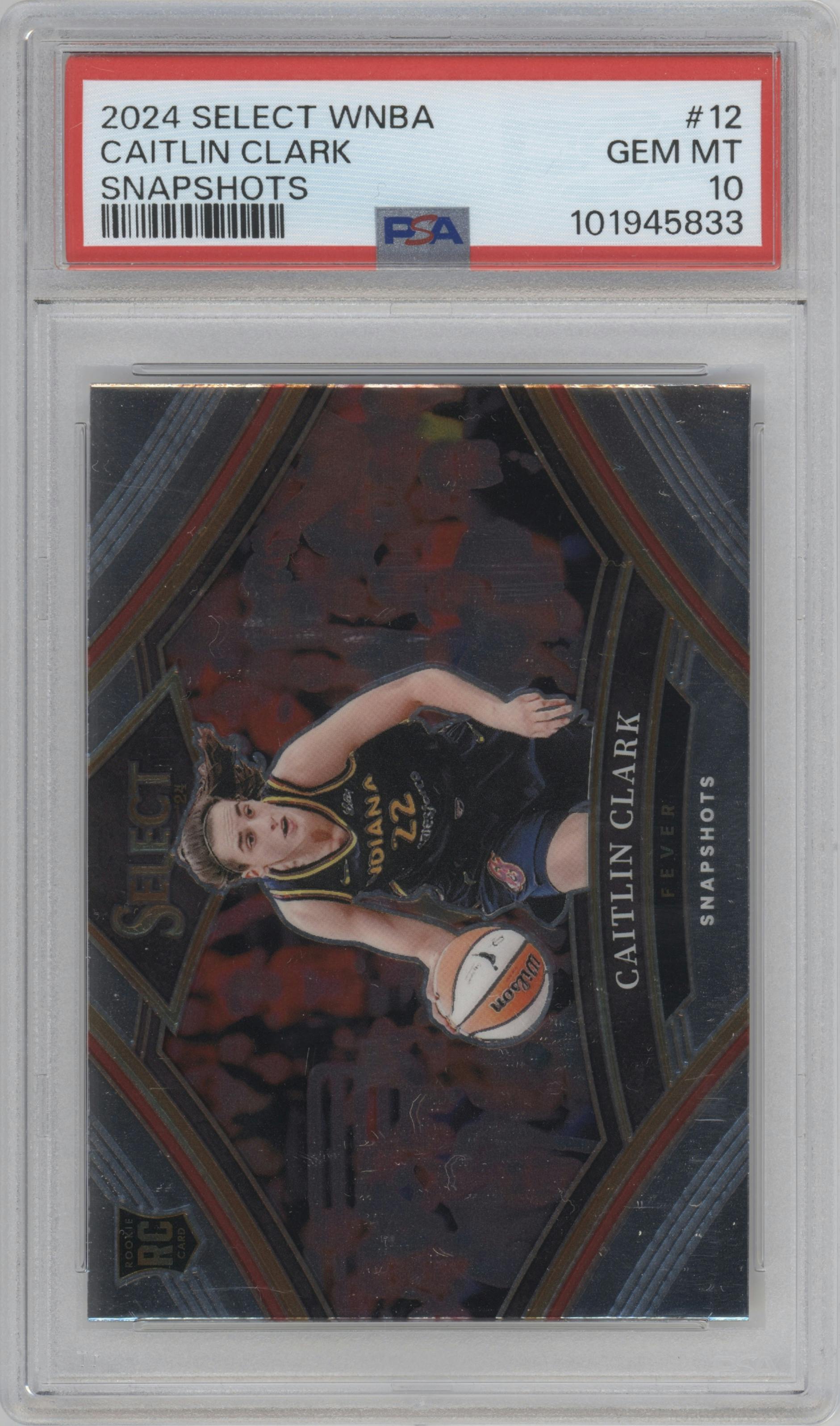 Caitlin Clark from the 2024 Panini Select WNBA set graded by PSA and given an overall grade of 10.