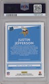 Justin Jefferson from the 2020 Panini Donruss Optic set featuring a Purple Shock parallel graded by PSA and given an overall grade of 9.