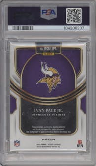 Ivan Pace Jr. from the 2023 Panini Select set featuring a Red Wave Prizm parallel graded by PSA and given an overall grade of 10.